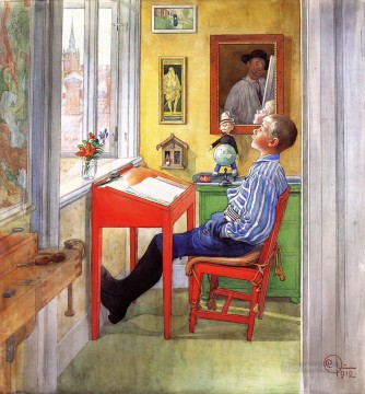Esbjorn Doing His Homework Carl Larsson Oil Paintings